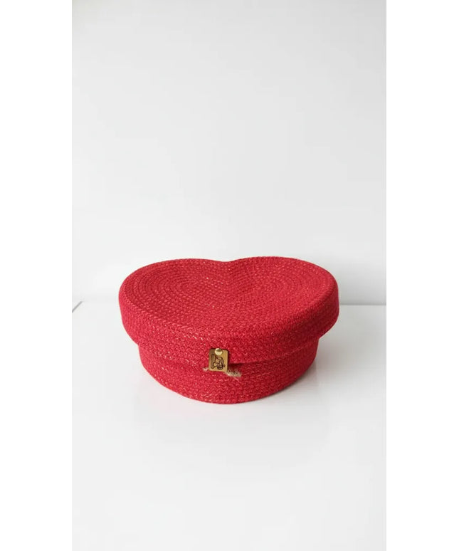 Kırmızı Hasır İpliği Kalp Şeklinde Organizer Kutu El Yapımı