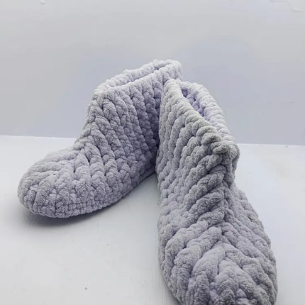 Lila Renkli Örgü Kadın Ev Pandufu 3536 Numara El Yapımı