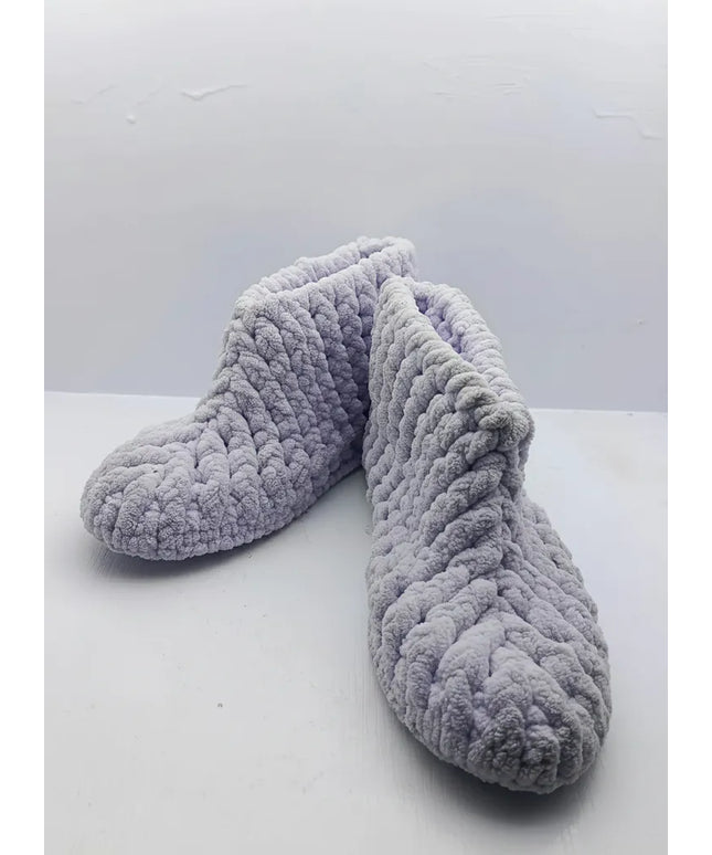 Lila Renkli Örgü Kadın Ev Pandufu 3536 Numara El Yapımı