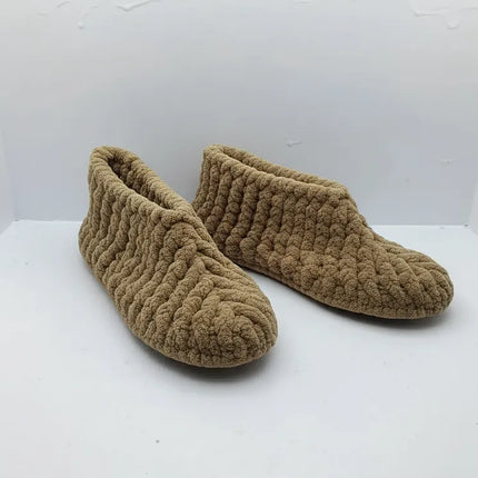 Kahverengi Örgü Kadın Panduf Çeyizlik Yumuşak ve Sıcak Tutan 3536 Numara