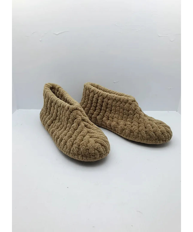 Kahverengi Örgü Kadın Panduf Çeyizlik Yumuşak ve Sıcak Tutan 3536 Numara