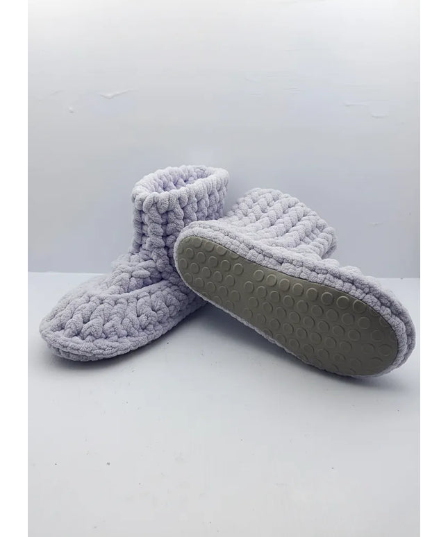 Lila Renkli Örme Kaymaz Tabanlı Kadın Ev Patiği 3536 Numara