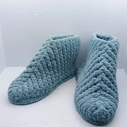 Mavi Örgü Panduf Ev Terliği Çeyizlik 3738 Numara El Örmesi