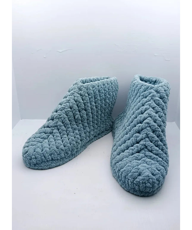 Mavi Örgü Panduf Ev Terliği Çeyizlik 3738 Numara El Örmesi