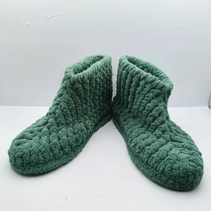 Yeşil Örgü Ev Botu Yumuşak Dokulu 3738 Numara El Örmesi
