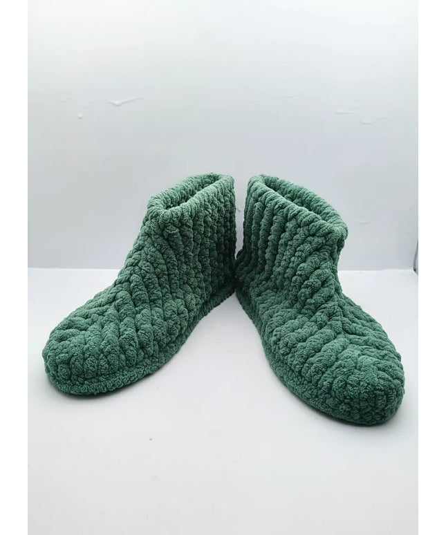 Yeşil Örgü Ev Botu Yumuşak Dokulu 3738 Numara El Örmesi