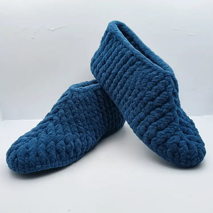 Mavi Örme Kadın Ev Patiği Yumuşak ve Sıcak 3738 Numara