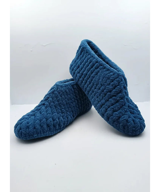 Mavi Örme Kadın Ev Patiği Yumuşak ve Sıcak 3738 Numara