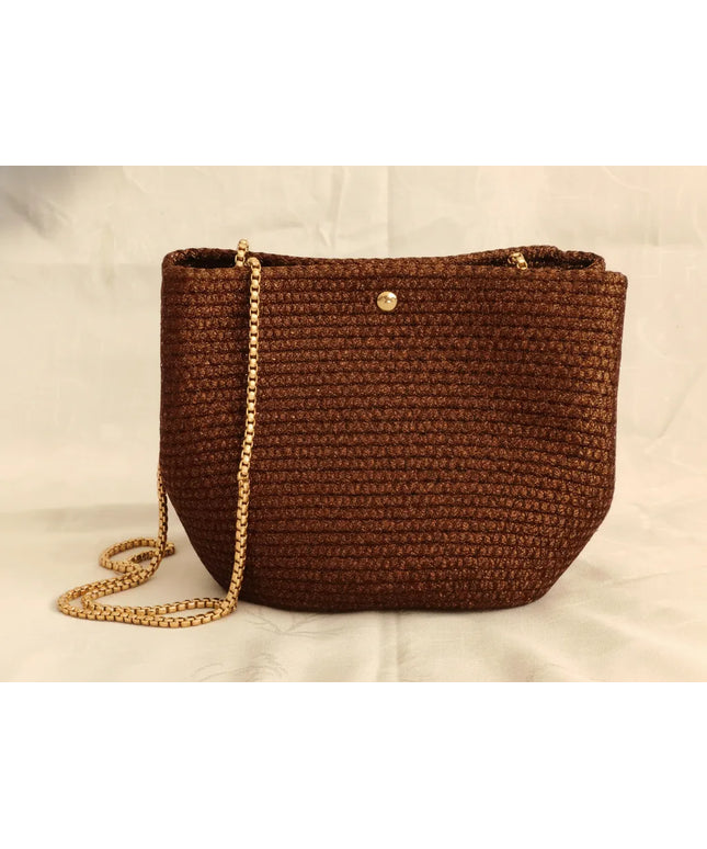 Kahve Tonlarında Kordon İp Örgü Zincir Askılı Omuz Çantası
