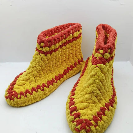 Kadın Sarı Kırmızı Renkli Ev Botu El Örmesi Sıcak Tutucu 3738