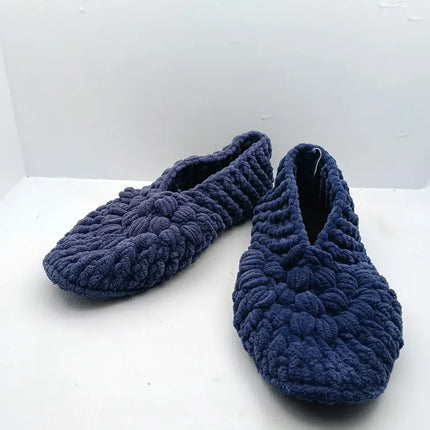 Kadın Lacivert Peluş Ev Patiği 3738 Numara El Örgüsü