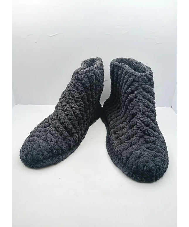 Kadın Gri Örme Ev Patiği Çeyizlik Hediyelik 3839 Numara El Emeği