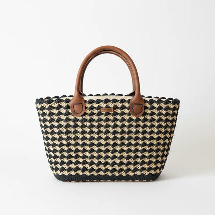 Siyah ve Kahve Renkli Örme Desenli Omuz Çantası El Emeği