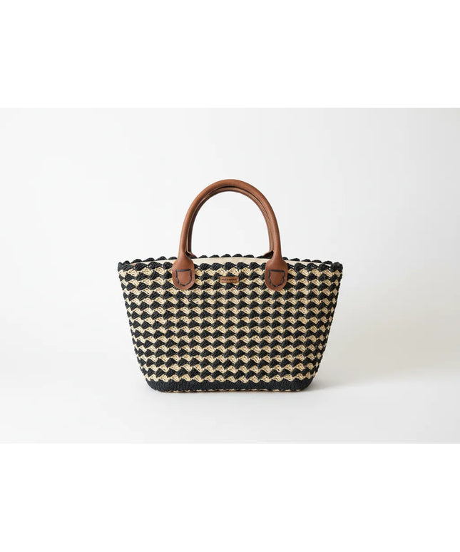 Siyah ve Kahve Renkli Örme Desenli Omuz Çantası El Emeği