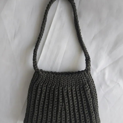Gri Renk Örgü Omuz Çantası Makrome İpliği ile El Yapımı