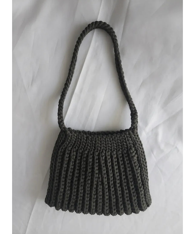 Gri Renk Örgü Omuz Çantası Makrome İpliği ile El Yapımı