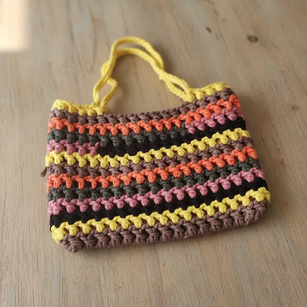 Çok Renkli Makrome Örgü Omuz Çantası El Emeği Bohem Stil