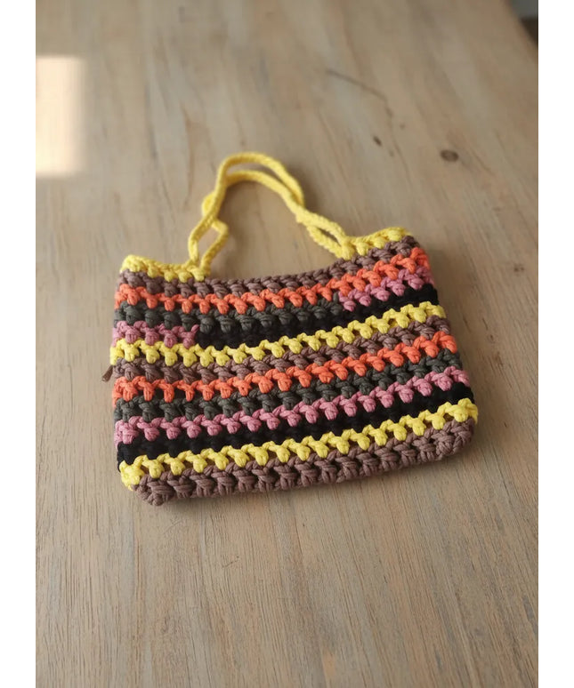 Çok Renkli Makrome Örgü Omuz Çantası El Emeği Bohem Stil