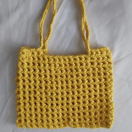 Sarı Makrome Örgü Omuz Çantası El Emeği Şık Tasarım