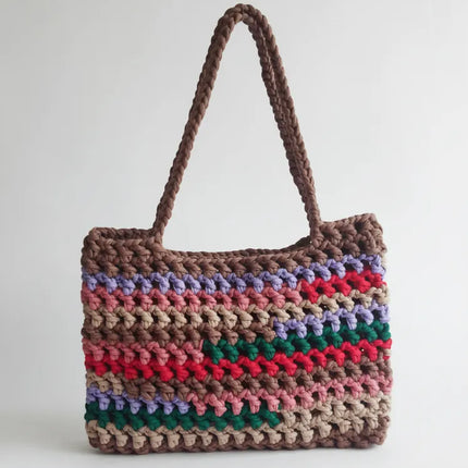 Örme Çok Renkli Makrome Çanta El Emeği Omuz ve Plaj Çantası