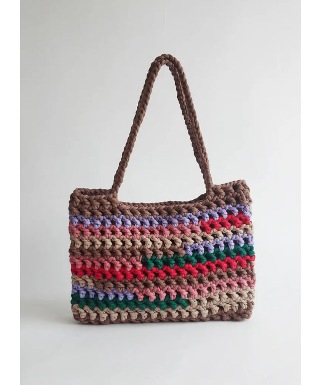 Örme Çok Renkli Makrome Çanta El Emeği Omuz ve Plaj Çantası
