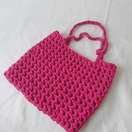 Pembe Makrome Örgü Omuz Çantası El Emeği Tasarım