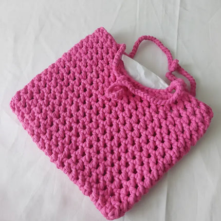 Pembe Makrome Örgü Omuz Çantası El Emeği Şık Tasarım