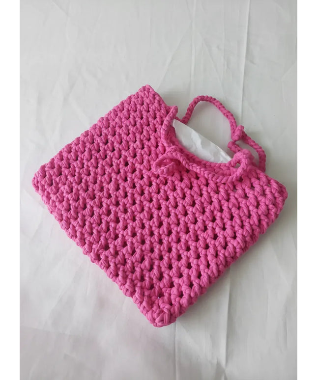 Pembe Makrome Örgü Omuz Çantası El Emeği Şık Tasarım