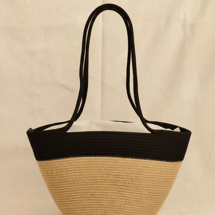 Siyah Detaylı Doğal Jüt Plaj Çantası El Yapımı Tasarım
