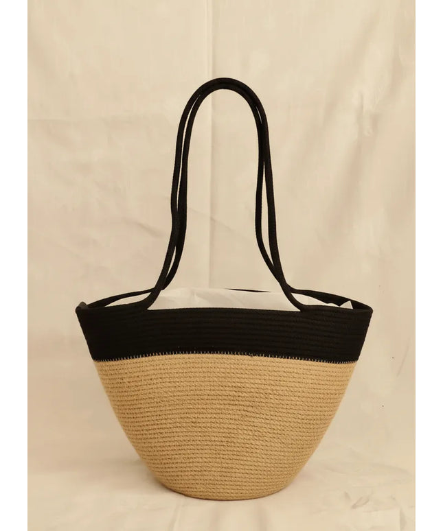Siyah Detaylı Doğal Jüt Plaj Çantası El Yapımı Tasarım