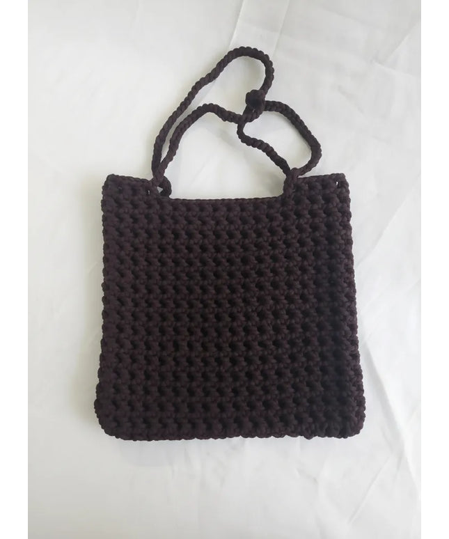 Kahverengi Örgü Omuz Çantası El Yapımı Makrome Tasarım