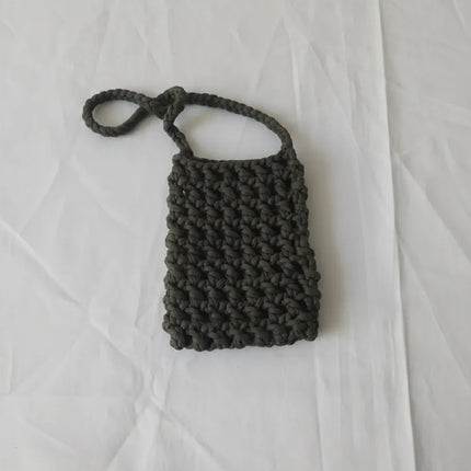 Koyu Yeşil Örgü Telefon Çantası El Yapımı Makrome İp
