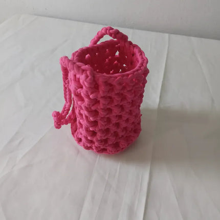Pembe Makrome Örgü İpli Telefon Çantası El Yapımı