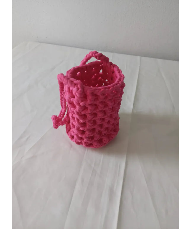 Pembe Makrome Örgü İpli Telefon Çantası El Yapımı