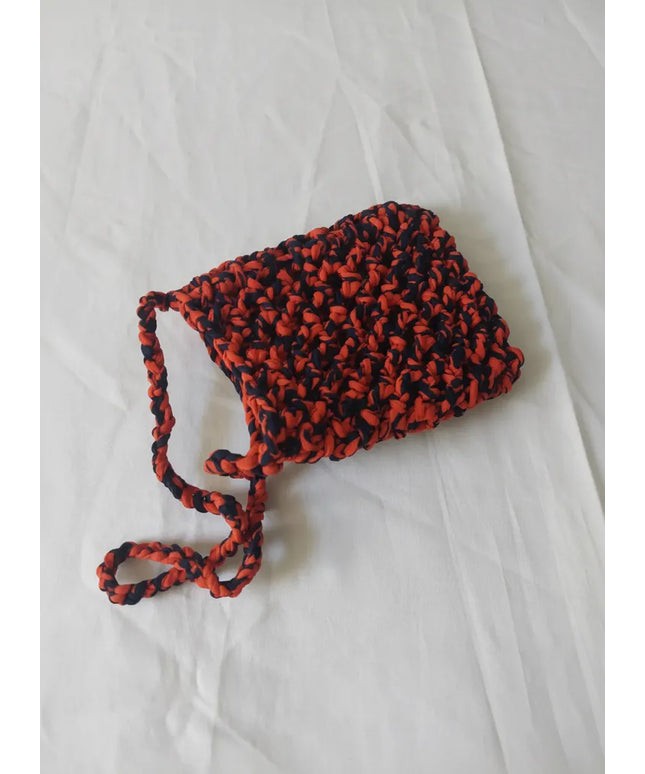 Turuncu ve Lacivert Renkli Örgü Desenli Telefon Çantası