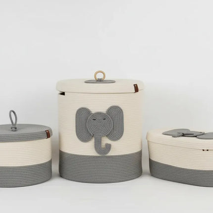 Gri Fil Desenli Çocuk Odası Sepet Seti 3 Parça El Yapımı