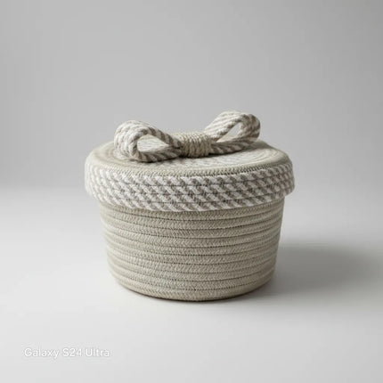 Halat İpten Kapaklı Organizer Sepet 22x14 cm El Yapımı