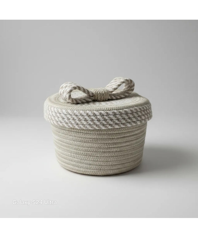 Halat İpten Kapaklı Organizer Sepet 22x14 cm El Yapımı