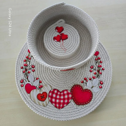 Halat İpten Kalp Desenli Supla Takımı 4 Kişilik Servis Seti