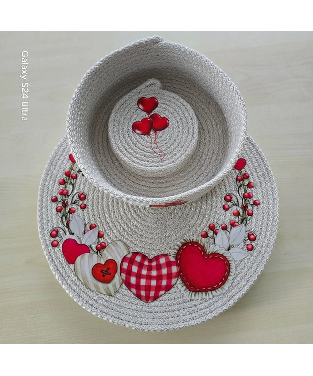 Halat İpten Kalp Desenli Supla Takımı 4 Kişilik Servis Seti