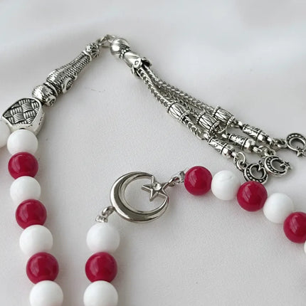 Türkiye Temalı Doğal Taş Tesbih Bileklik Seti Oniks Mercan