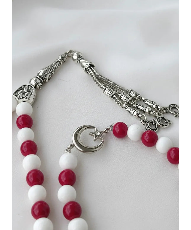 Türkiye Temalı Doğal Taş Tesbih Bileklik Seti Oniks Mercan