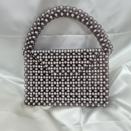 Gri Boncuklu Taş Detaylı Gece Çantası Şık ve Zarif Tasarım