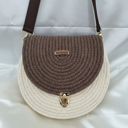 Kahverengi ve Krem Renkli Örgü Postacı Çantası El Yapımı