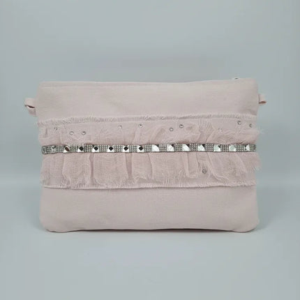 Pembe Renkli Taş Detaylı El Yapımı Özel Tasarım Clutch Çanta