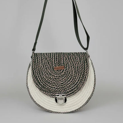 Kordon İp Örgü Makaron Çanta Yeşil ve Pembe Detaylı El Yapımı