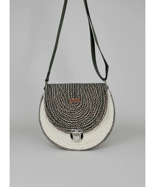 Kordon İp Örgü Makaron Çanta Yeşil ve Pembe Detaylı El Yapımı