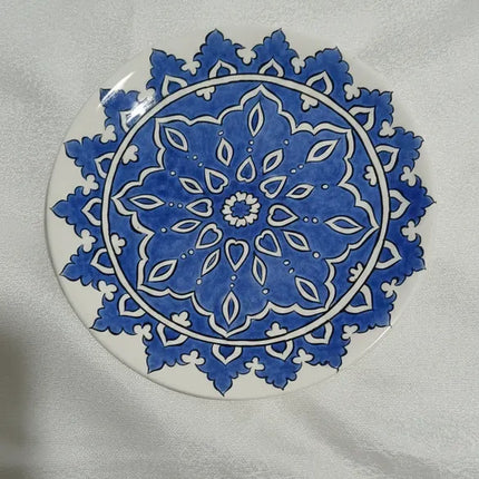 Mavi Desenli Seramik Çini Süs Tabak Dekoratif El İşlemesi