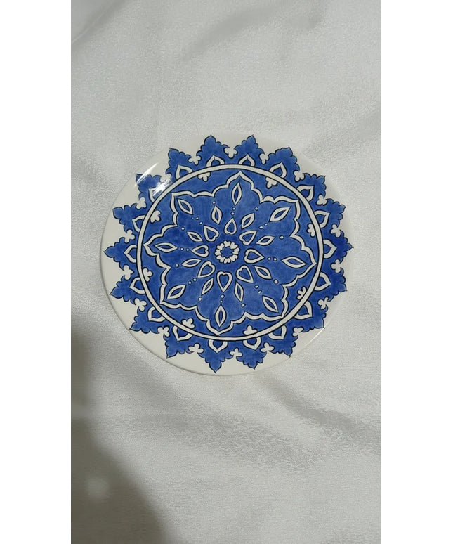 Mavi Desenli Seramik Çini Süs Tabak Dekoratif El İşlemesi
