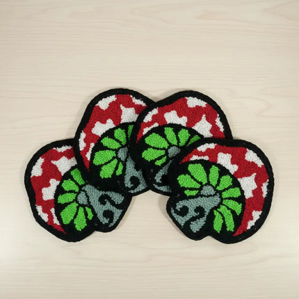 Renkli Mantar Desenli Bardak Altlığı Punch Nakışı Tekniği ile El Yapımı